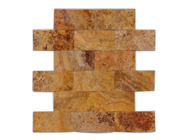 Full Sheet Sample - Scabos Travertine Mosaic - 2" x 4" Wavy Brick Unfilled & Honed