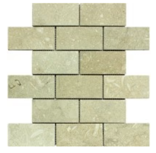 Sea Grass Honed Limestone Mosaic - 2" x 4" Brick