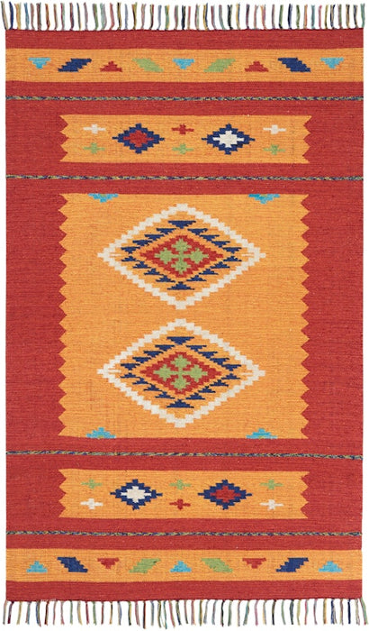 Baja BAJ02 Yellow / Red Cotton Blend Southwestern Area Rug - 5 Ft x 7 Ft
