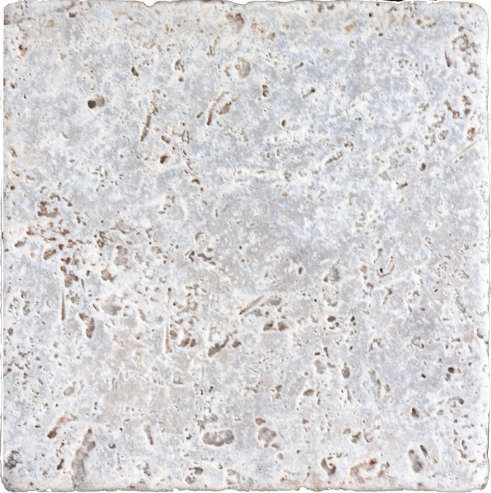 Tumbled Silver Grey Travertine Tile - 16" x 16"