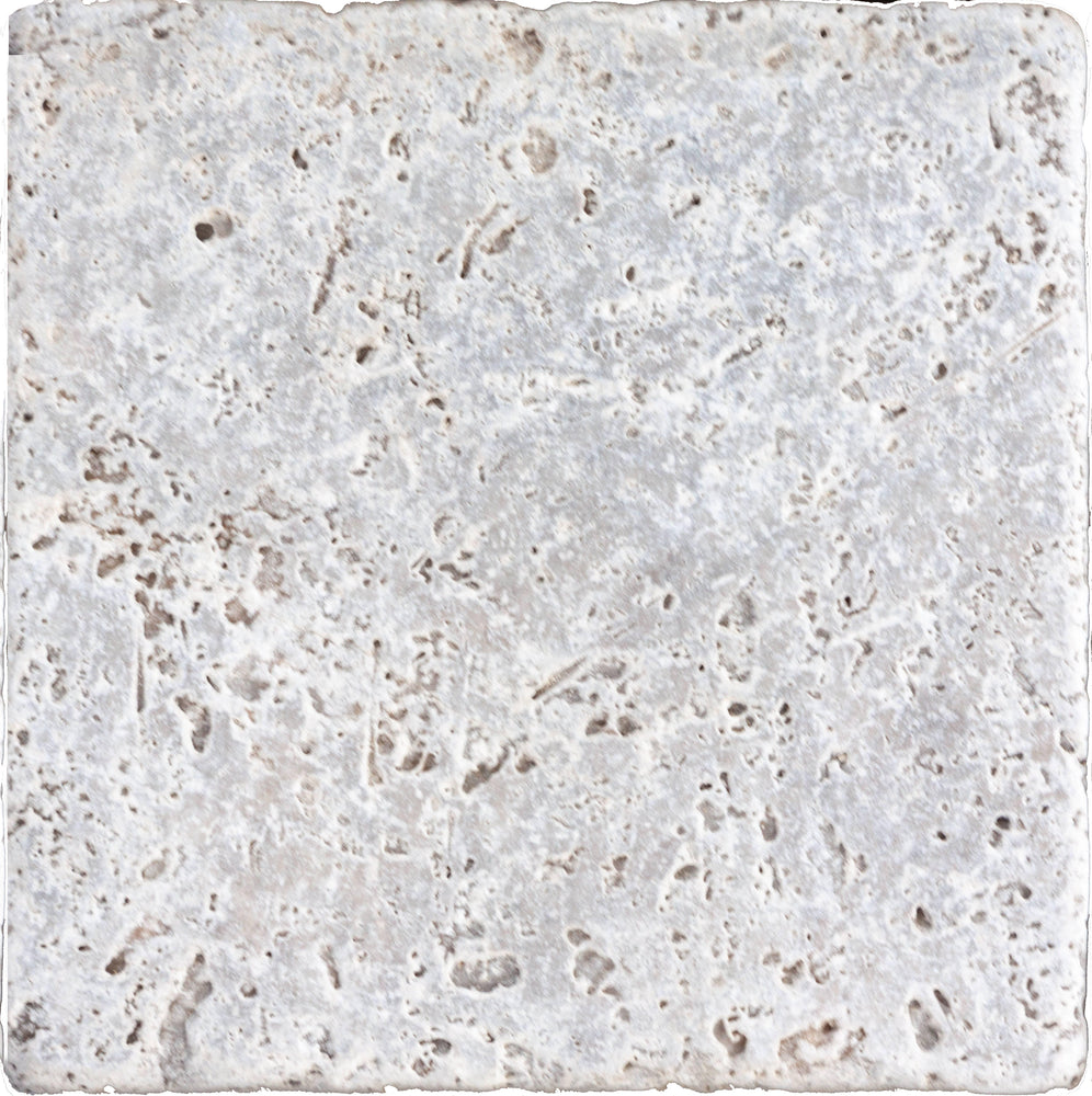 Tumbled Silver Grey Travertine Tile - 16" x 16"