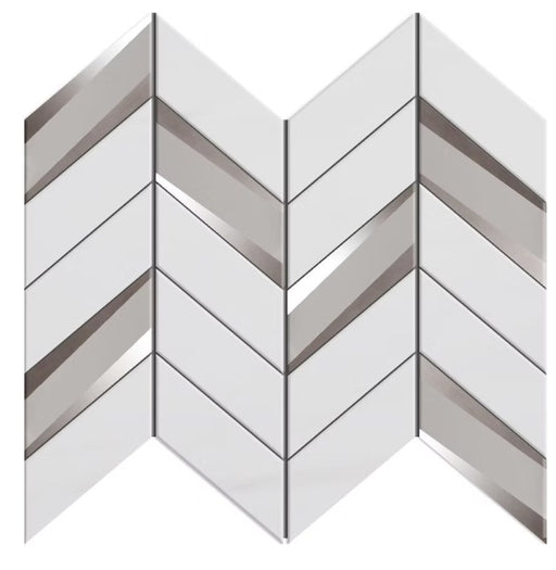 Silver Mirror & Mystic White Marble Mosaic Polished 1