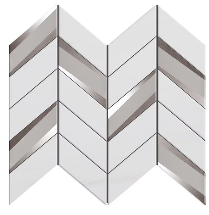 Silver Mirror & Mystic White Marble Mosaic Polished 1