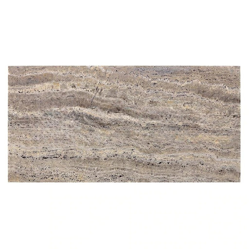 Full Tile Sample - Titanium Vein Cut Travertine Tile - 6" x 12" x 3/8" Filled & Honed