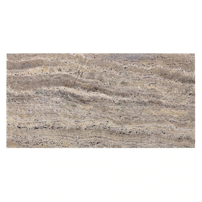 Full Tile Sample - Titanium Vein Cut Travertine Tile - 6" x 12" x 3/8" Filled & Honed