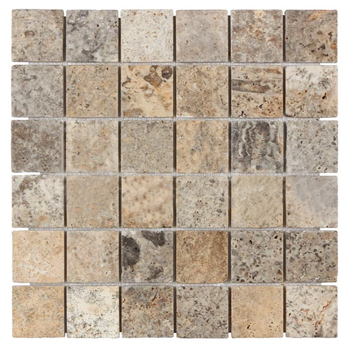 Full Sheet Sample - Titanium Travertine Mosaic - 2" x 2" x 3/8" Tumbled