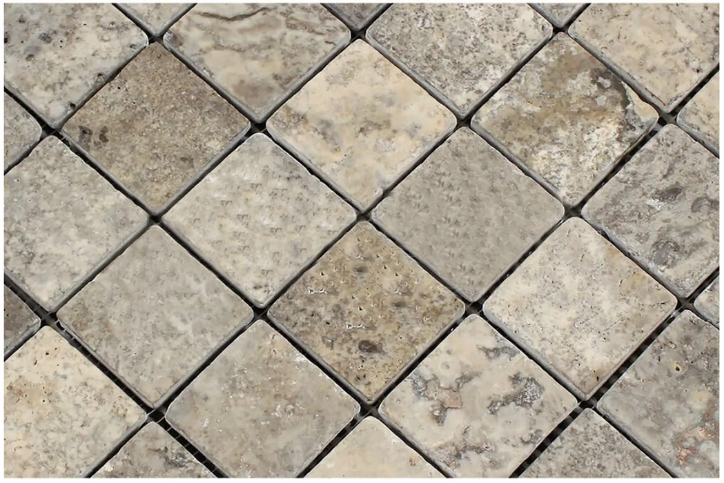 Titanium Travertine Tumbled Mosaic - 2" x 2" 