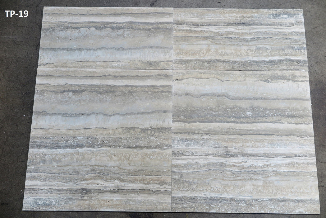 Silver Travertine Tile - 12" x 24" x 1/2" Honed
