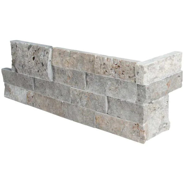 Titanium Split Face Travertine Ledger Corner - 6" x 18" x 3/4"