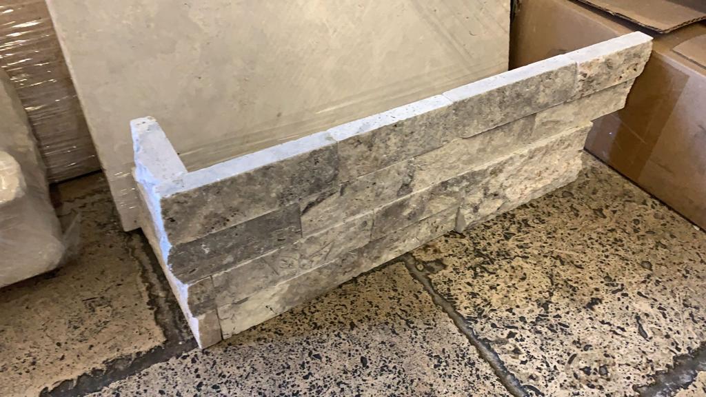 Titanium Split Face Travertine Ledgestone Corner - 6" x 18"