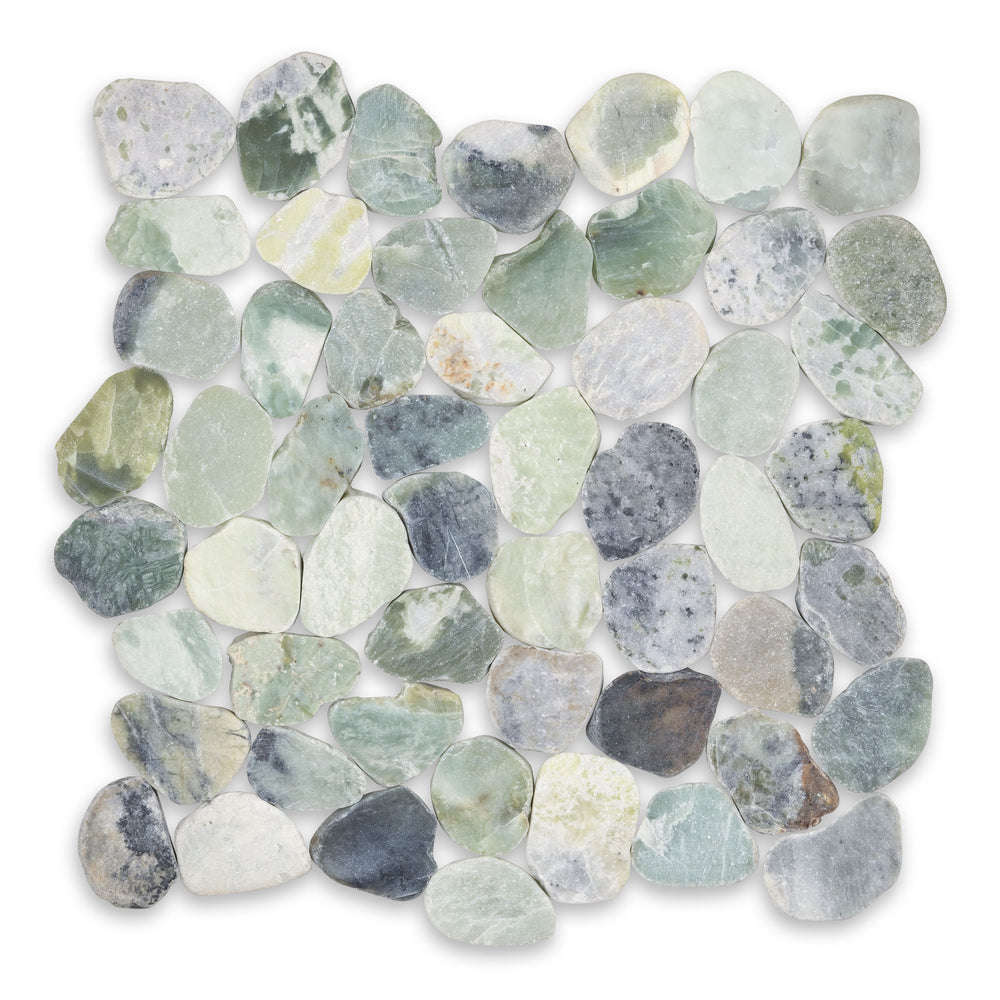 Sliced Flat Jade Matte Natural Stone Pebble - 12" x 12" x 3/8"