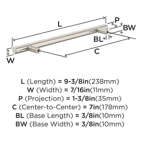 Bar Pulls Carbon Steel Sterling Nickel Cabinet Pull 19