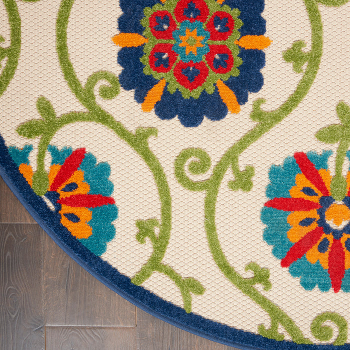 Aloha ALH19 Blue / Multicolor Polypropylene Contemporary Area Rug - 8 Ft x Round