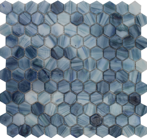 Full Sheet Sample - Aquatica Aurora Tanzanite Deco Hexagon Glass Mosaic - 10.75" x 11.25" Glossy