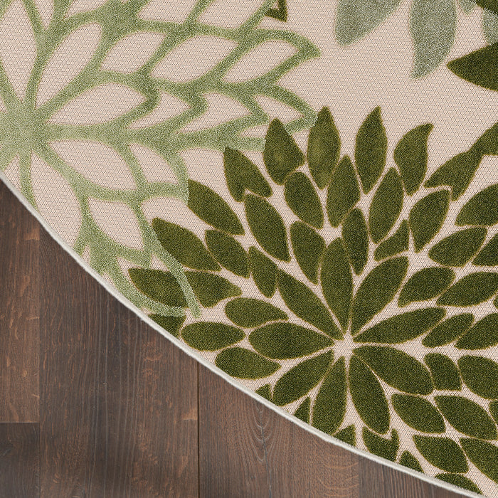 Aloha ALH05 Ivory Green Polypropylene Tropical Area Rug - 8 Ft x Round