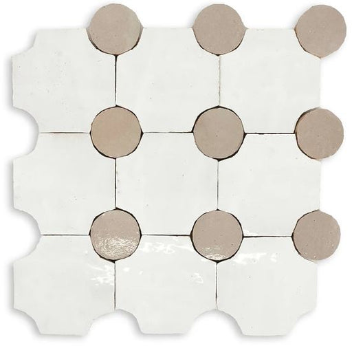 Zellige Classique Terracotta Tapis in Atlas White, Sahara Rose Mosaic Glossy 1
