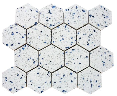 Terrazzo Blue Polished Terrazzo Mosaic - 3" Hexagon