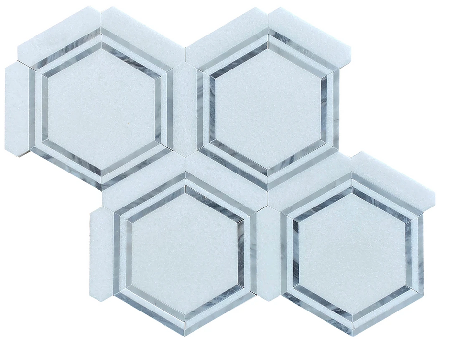 Thassos White & Bardiglio Marble Mosaic Polished 1