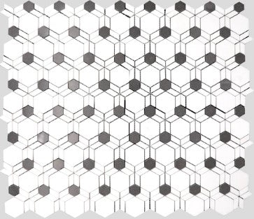 Thassos & Black Waterjet Polished Marble Mosaic - Hexagon Illusion