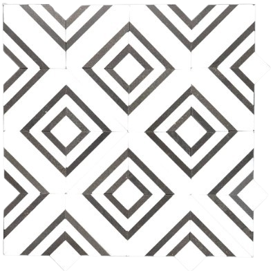 Thassos & Black Waterjet Polished Marble Mosaic - Mini City Blocks