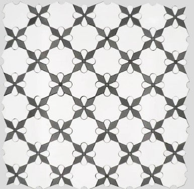 Thassos Black Waterjet Polished Marble Mosaic - Rosettes