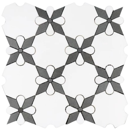 Thassos Black Waterjet Polished Marble Mosaic - Rosettes