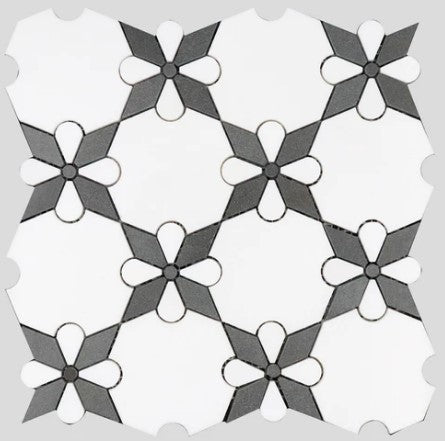 Thassos Black Waterjet Polished Marble Mosaic - Rosettes