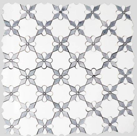 Thassos Blue Waterjet Polished Marble Mosaic - Rosettes