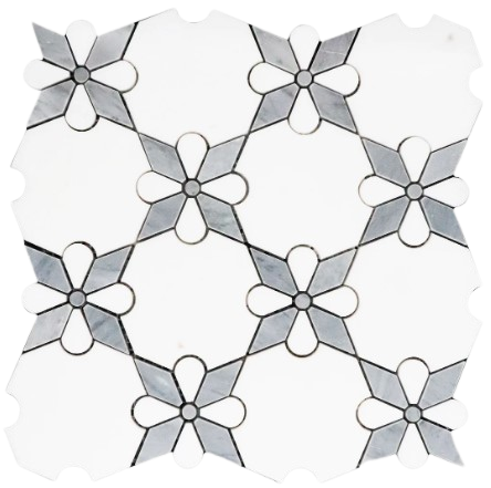 Thassos Blue Waterjet Polished Marble Mosaic - Rosettes