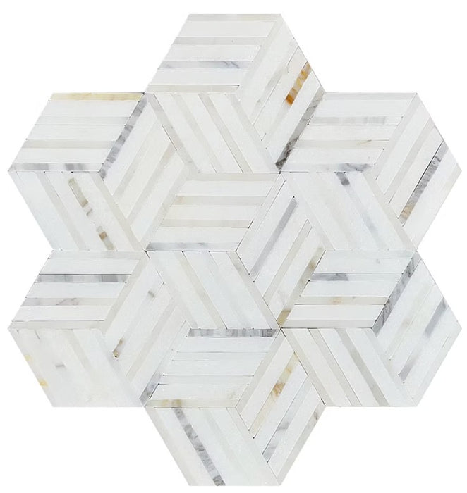 Thassos White & Calacatta Gold Marble Mosaic Polished 1