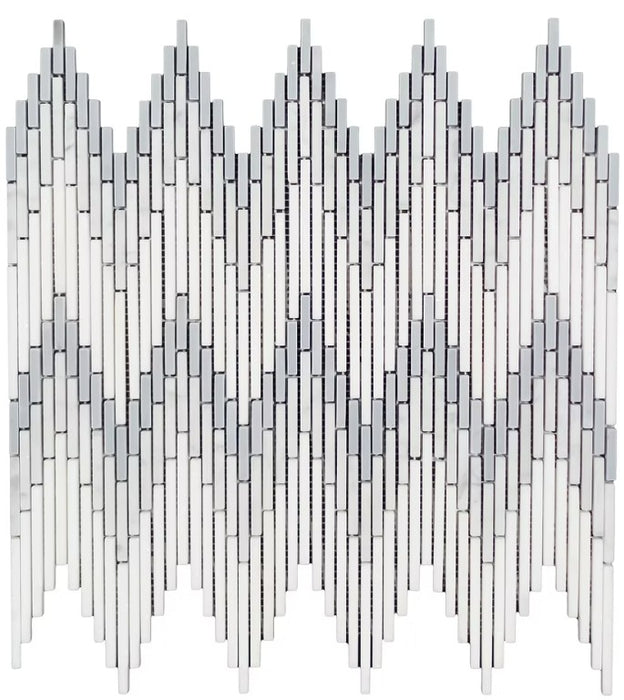 Thassos White, White Carrara & Bardiglio Marble Mosaic Honed 1