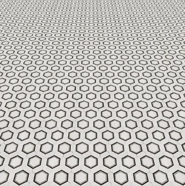 Thassos, Grey & Basalt Waterjet Polished Marble Mosaic - Hexagon Combo Interlock