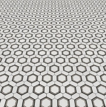 Thassos, Grey & Basalt Waterjet Polished Marble Mosaic - Hexagon Combo