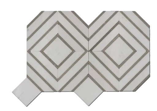 Thassos & Grey  Waterjet Polished Marble Mosaic - City Blocks