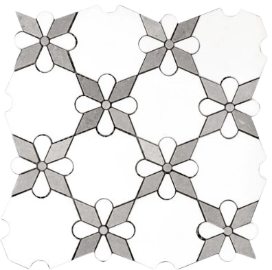 Thassos Grey Waterjet Polished Marble Mosaic - Rosettes
