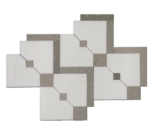 Thassos & Grey Waterjet Polished Marble Mosaic - Square Zip