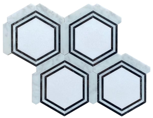 Thassos, Nero Marquina & White Carrara Marble Mosaic Polished 1