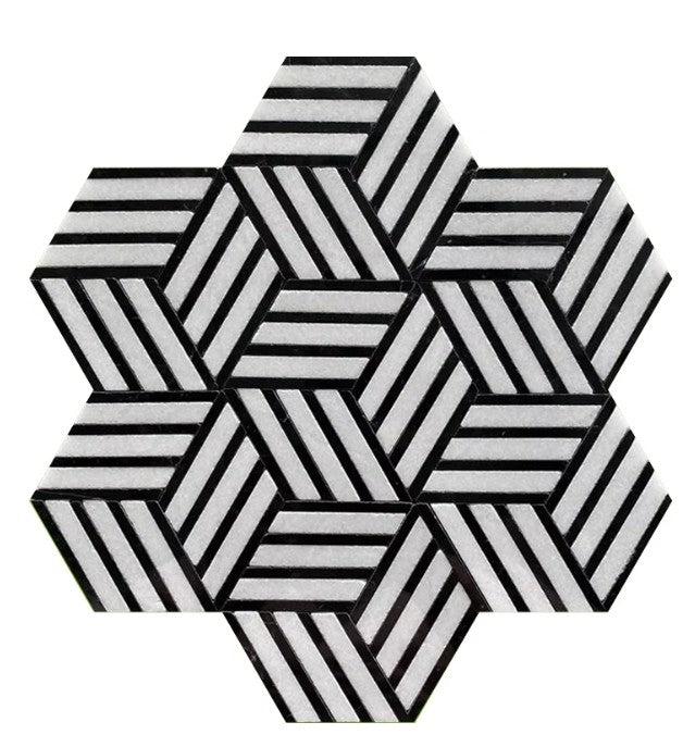 Thassos White & Nero Marquina Marble Mosaic Polished 1