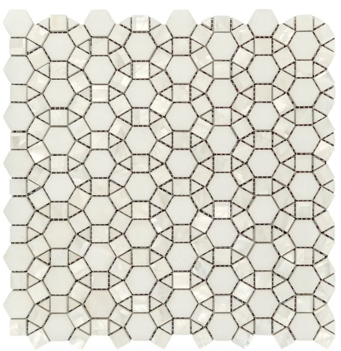 Thassos White & Sea Shell Marble Mosaic Polished 1