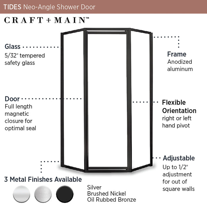 Tides Glass & Aluminum Brushed Nickel Shower Door Brushed Nickel 3