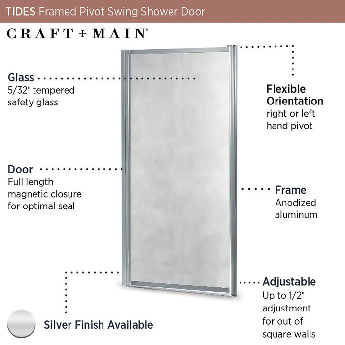 Tides Glass & Aluminum Silver Shower Door Silver 2