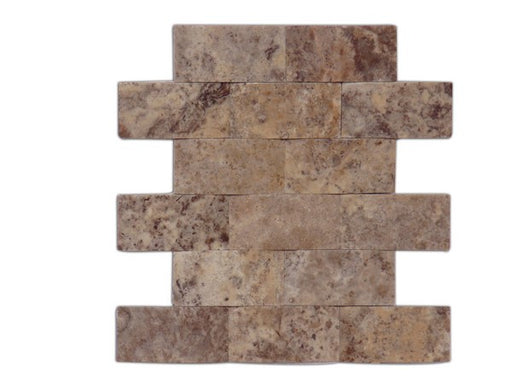 Full Sheet Sample - Titanium Cross Cut Travertine Wavy Brick Mosaic - 2" x 4" x 3/8" Tumbled