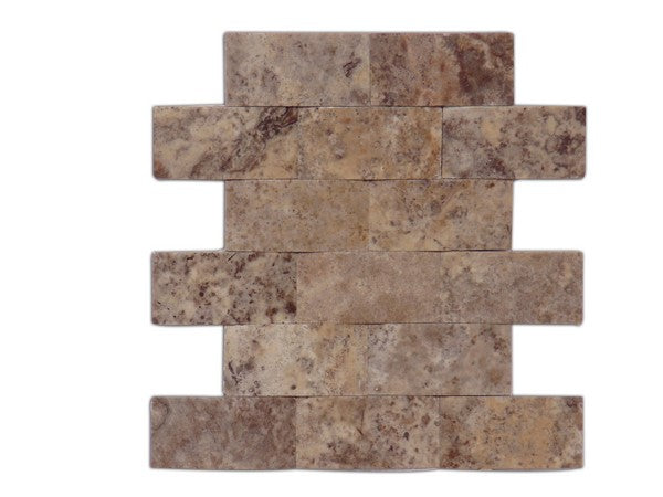Full Sheet Sample - Titanium Cross Cut Travertine Wavy Brick Mosaic - 2" x 4" x 3/8" Tumbled