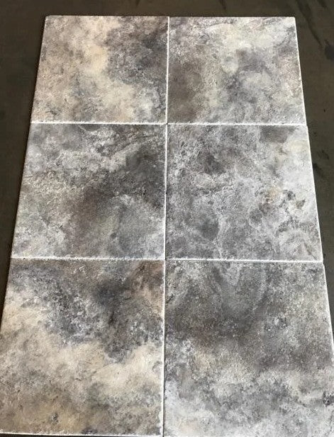 Titanium Cross Cut Travertine Tile Chiseled & Brushed 1