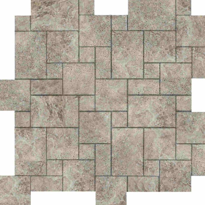 Titanium Cross Cut Travertine Mosaic - Tumbled 1