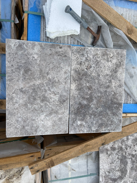 Titanium Cross Cut Travertine Tile Chiseled & Brushed 1