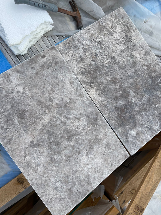 Titanium Cross Cut Travertine Tile Chiseled & Brushed 2