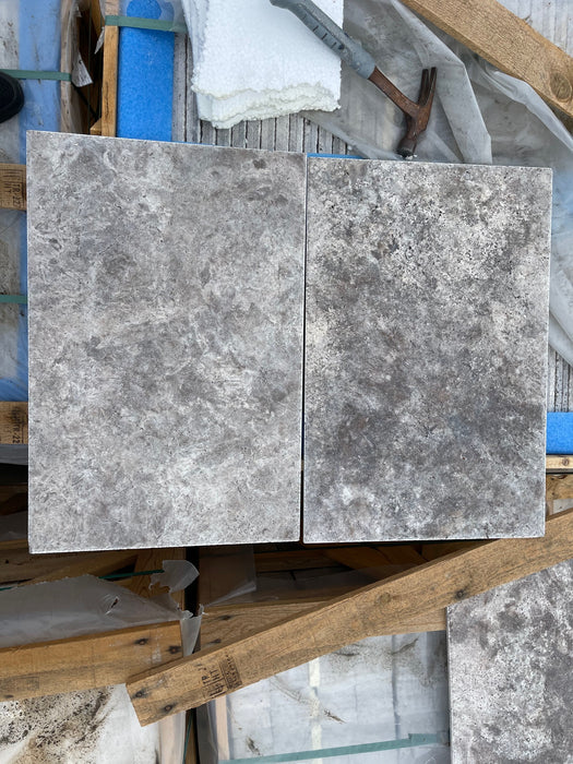 Titanium Cross Cut Travertine Tile Chiseled & Brushed 3