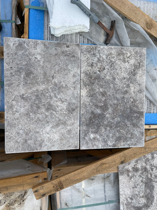 Titanium Cross Cut Travertine Tile Chiseled & Brushed 4