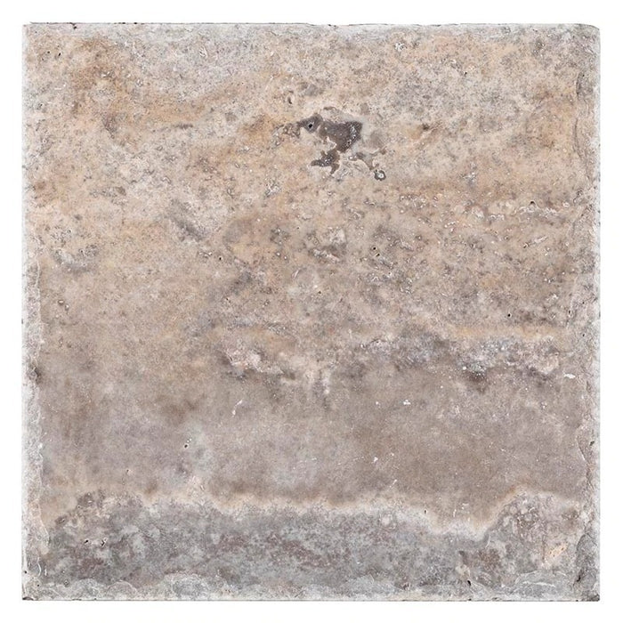 Full Tile Sample - Titanium Cross Cut Travertine Tile - 24" x 24" x 1/2" Chiseled & Brushed